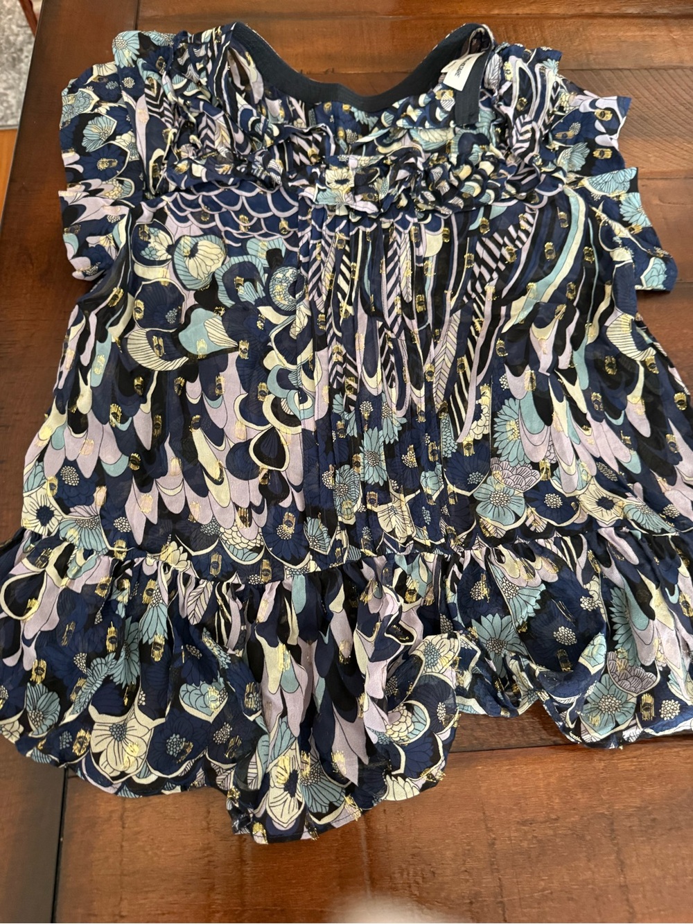 Zadig & Voltaire Navy Multicolor Floral Ruffle Top